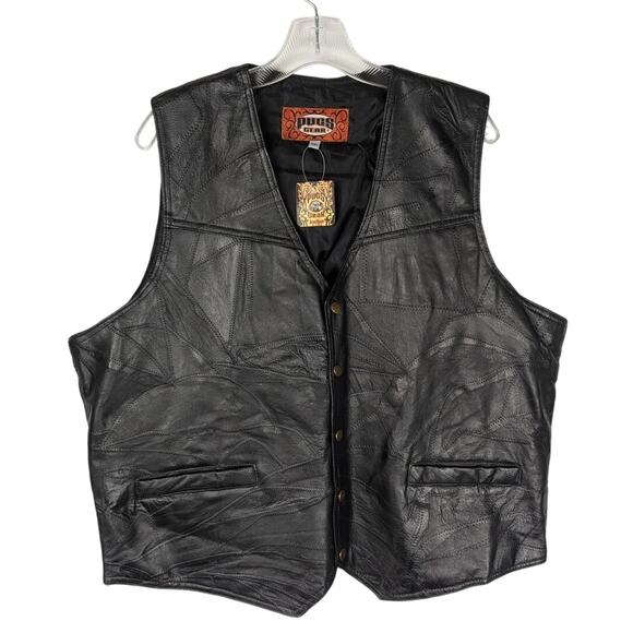 Pugs gear Mens leather vest Patchwork XXL Chest 48"Hippie boho C back 23" NWT - Picture 1 of 9